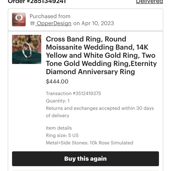 10k Rose gold simulated diamonds twisted ring - Picture 6 of 6